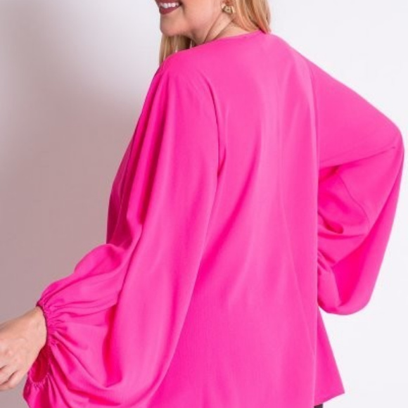 Plus Size Long Puff Sleves Draped Top CHRISTINA - Picture 4 of 6